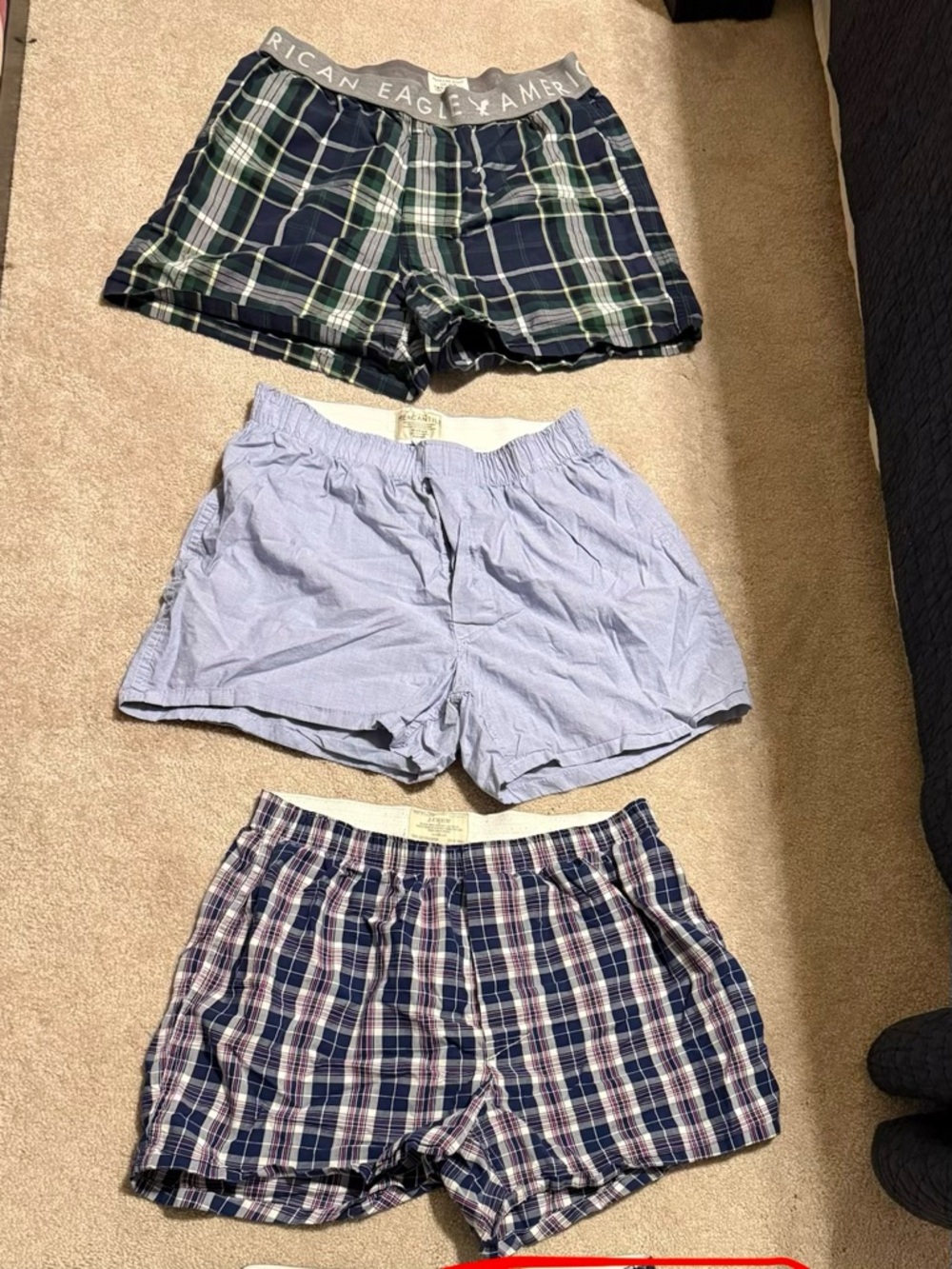 American Eagle&J. Crew Boxer Trio - Navy Plaid, Light Blue, Navy Hot Pink Plaid